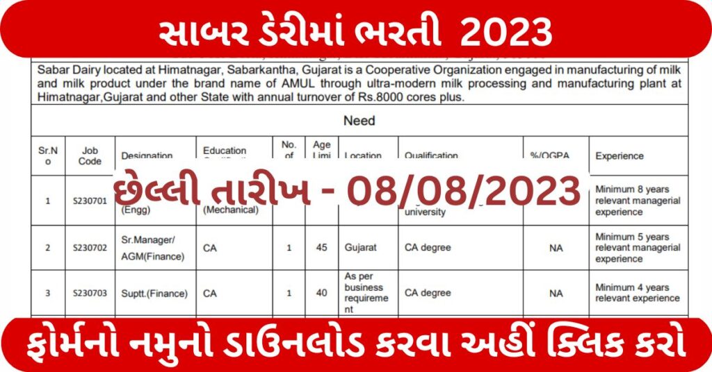 Sabar Dairy Notification 2023