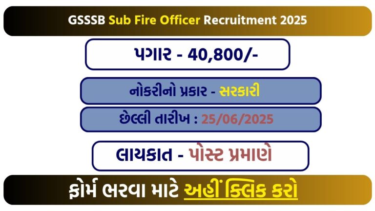 GSSSB Sub Fire Officer Recruitment 2025: Apply Now for Class-3 Vacancies – Secure Your Spot in Gujarat Fire Services
