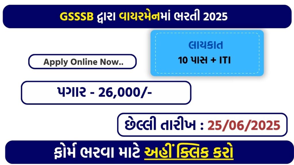 GSSSB Wireman Recruitment 2025: 66 Class-3 Vacancies Open – Apply Now via OJAS