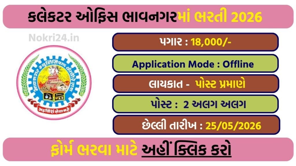 Collector Office Bhavnagar Recruitment 2026 Apply Offline for 17 PM Poshan Yojana Posts