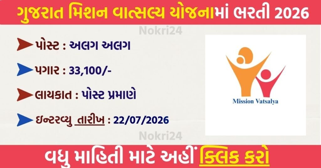 Gujarat Mission Vatsalya Recruitment 2026: Apply for 5 Contractual Vacancies | Walk-in Interview on 22 July