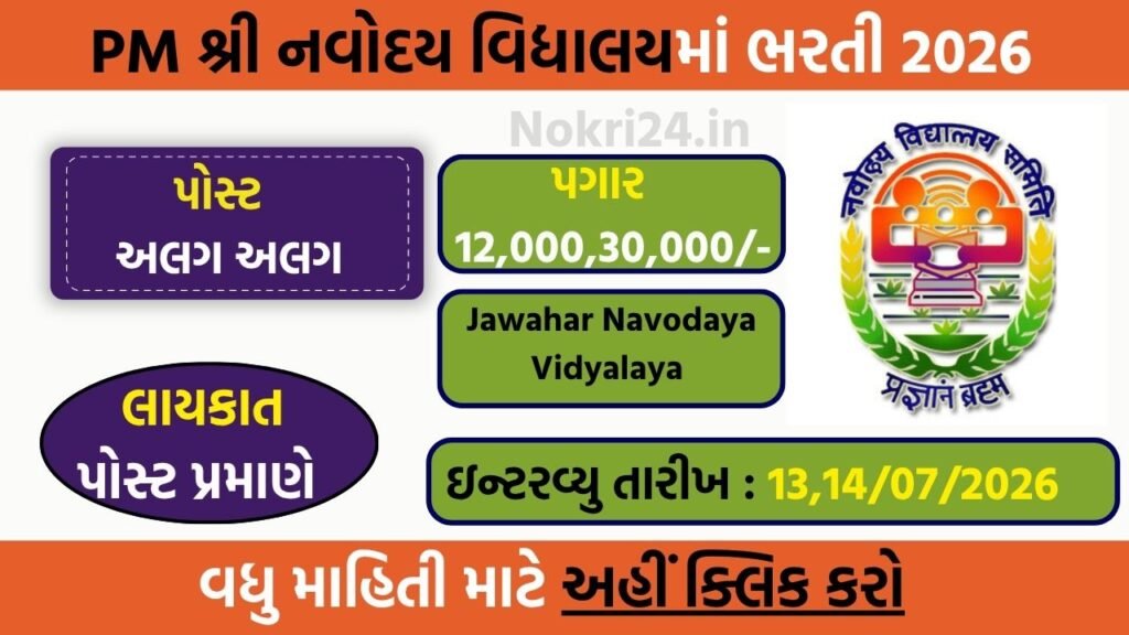 PM Shri JNV Dhrangadhra Recruitment 2026: Walk-in Interview for 08 Temporary Posts | Salary Up to ₹34,125