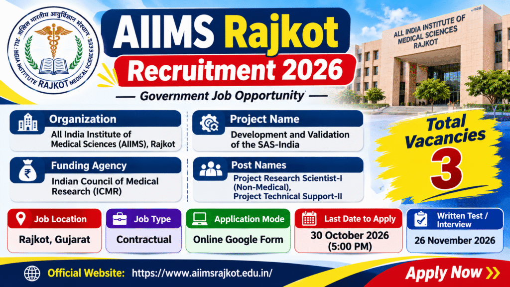 AIIMS Rajkot Recruitment 2026: Apply for 3 Posts