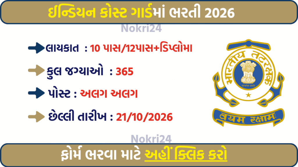 Indian Coast Guard Recruitment 2026 – 365 Posts