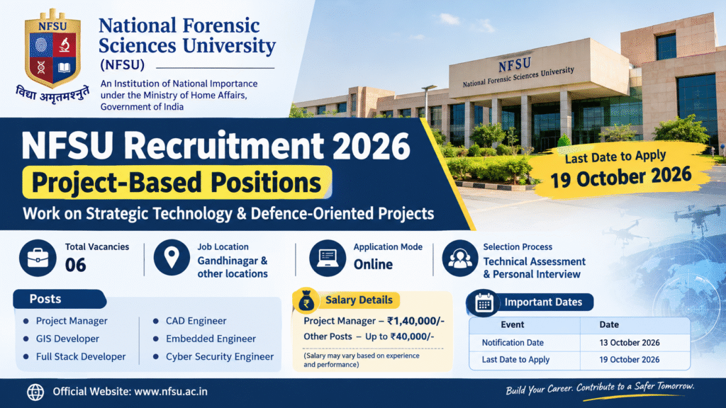 NFSU Recruitment 2026: Project Manager, GIS Developer, Full Stack Developer and Other Posts